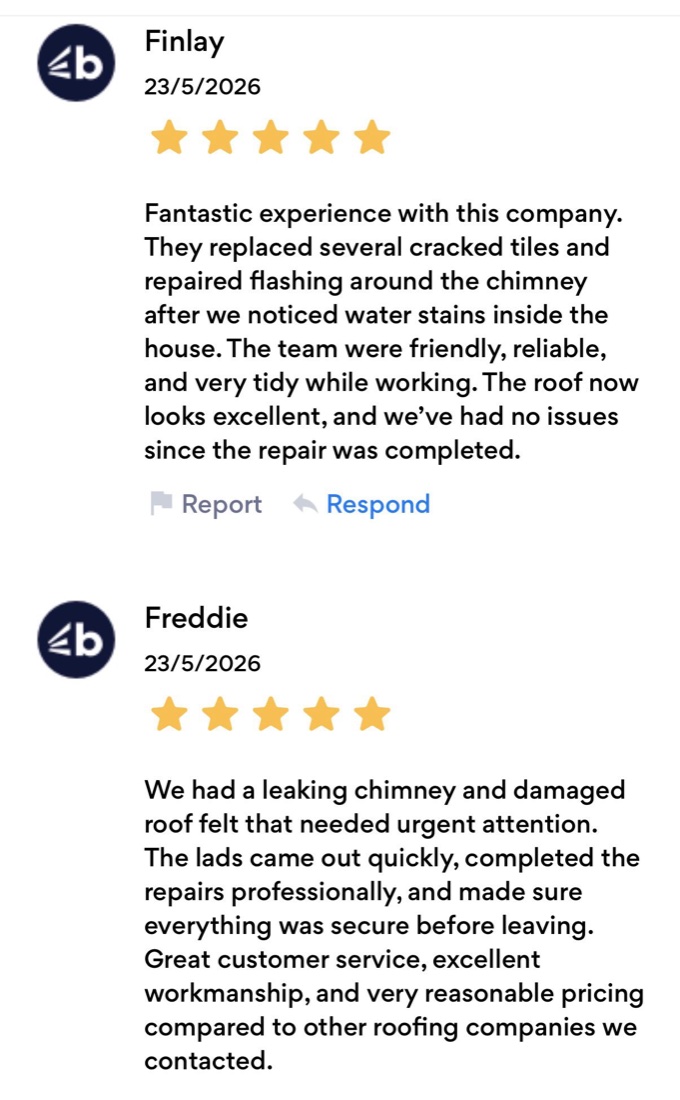 Five star customer reviews for A1 Roofing