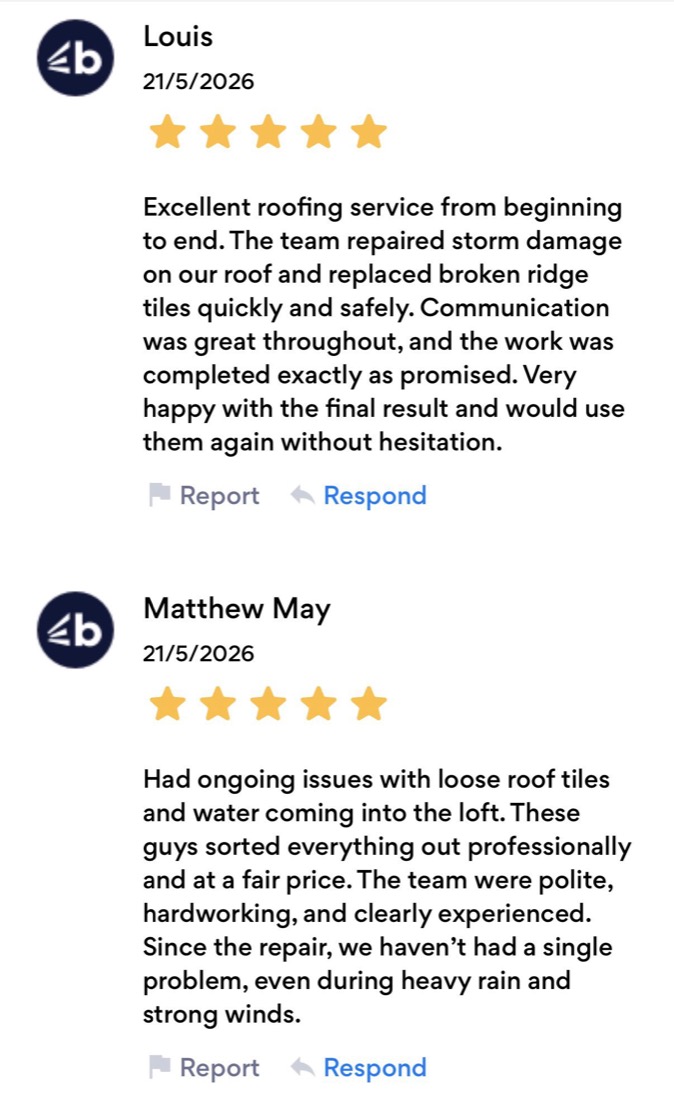 Five star customer reviews for A1 Roofing